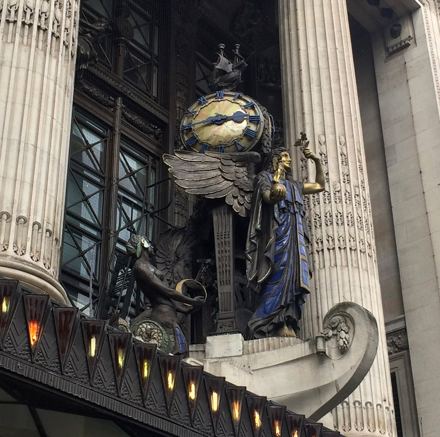 The clock above the entrance to Selfridges department store on London's Oxford Street