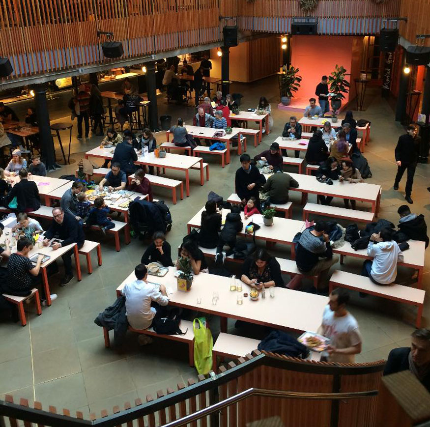 Downstairs dining hall at Seven Dials food market