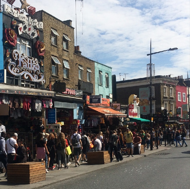 Shoppers on Camden High Street in London