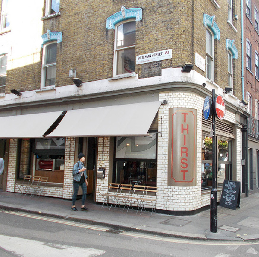 Thirst bar in London's Soho, corner of Bateman Street