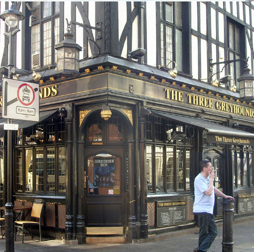 The Three Greyhounds pub on Old Compton Street in London's Soho