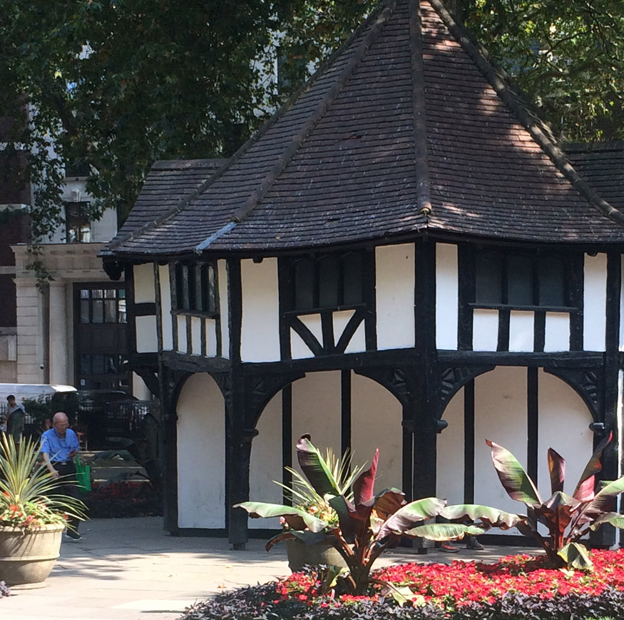 Tudor-style hut in London's Soho Square