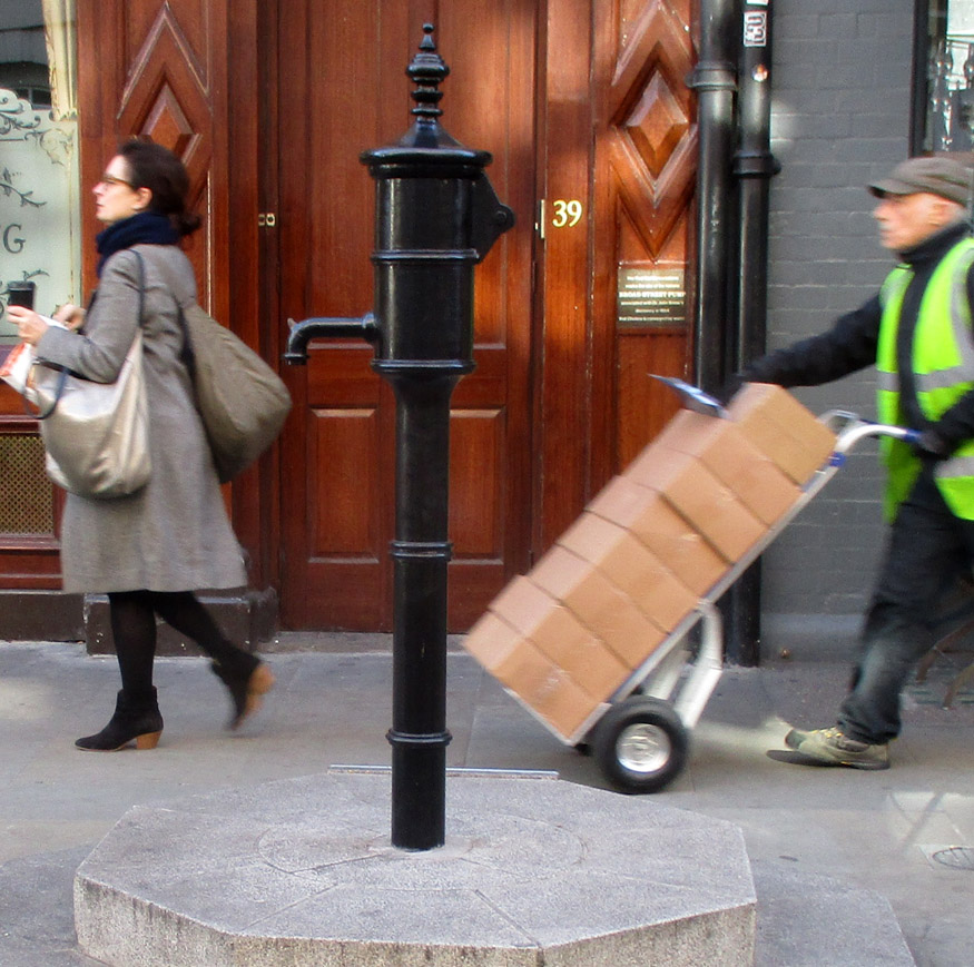 The commemorative water pump outside the John Snow pub in London's Soho