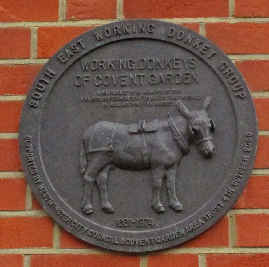 Wall plaque to donkeys that worked in the old Covent Garden market