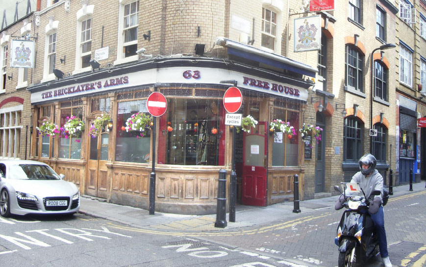 The Bricklayers Arms pub in Shoreditch, corner of Rivington Street