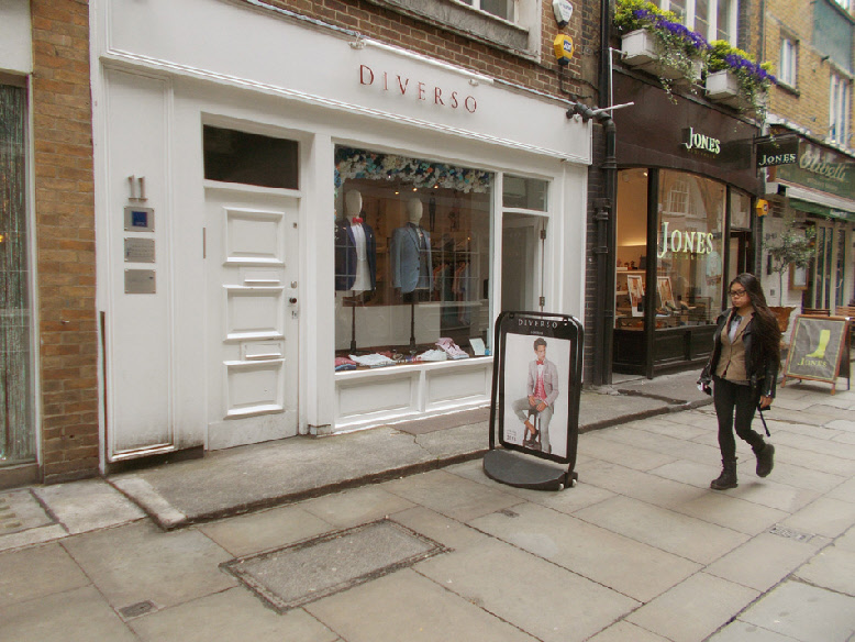 Diverso menswear shop on St. Christopher’s Place in Marylebone