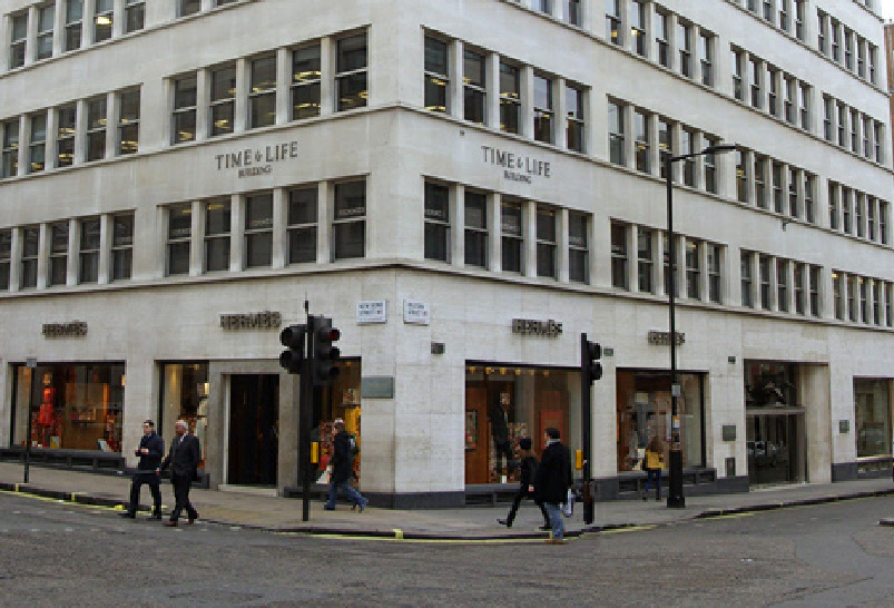 Hermes shop on New Bond Street at junction with Bruton Street