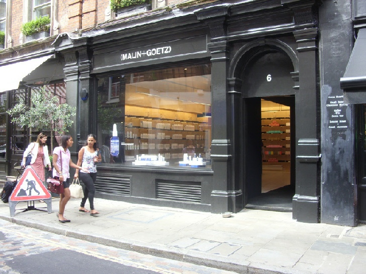 Malin+Goetz skincare shop on Monmouth Street at Seven Dials