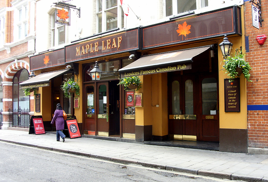 Maple Leaf Canadian pub on Maiden Lane in Covent Garden