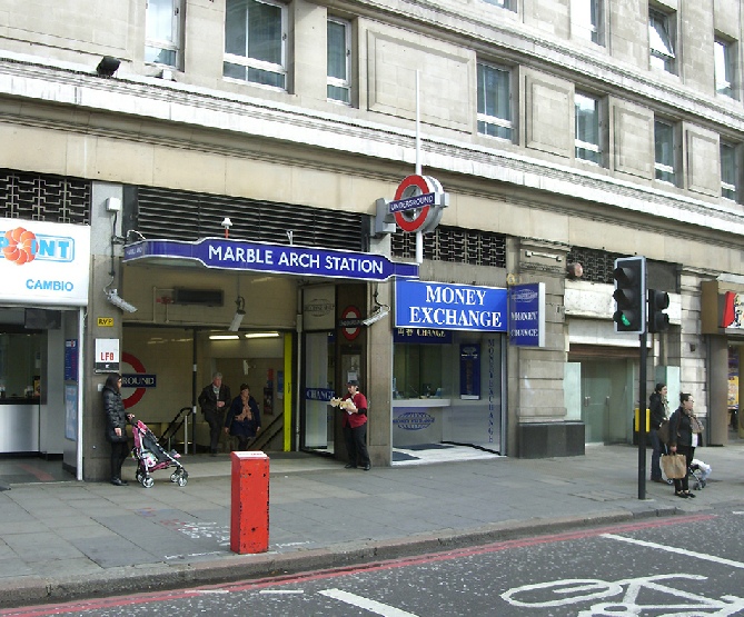 Marble Arch underground station at the end of Oxford Street