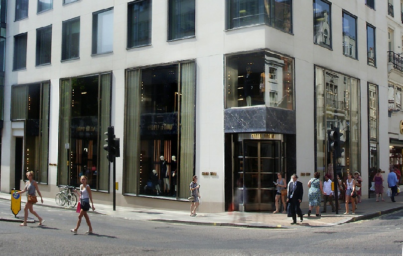 Miu Miu fashion store on the corner of Bruton Street in Mayfair