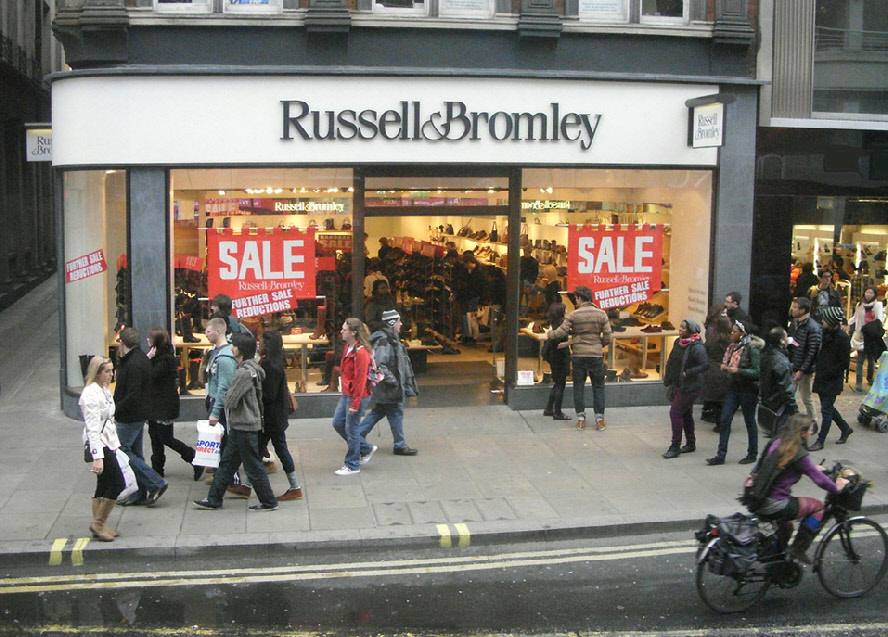 Russell and Bromley shoe shop on London's Oxford Street, near Oxford Circus