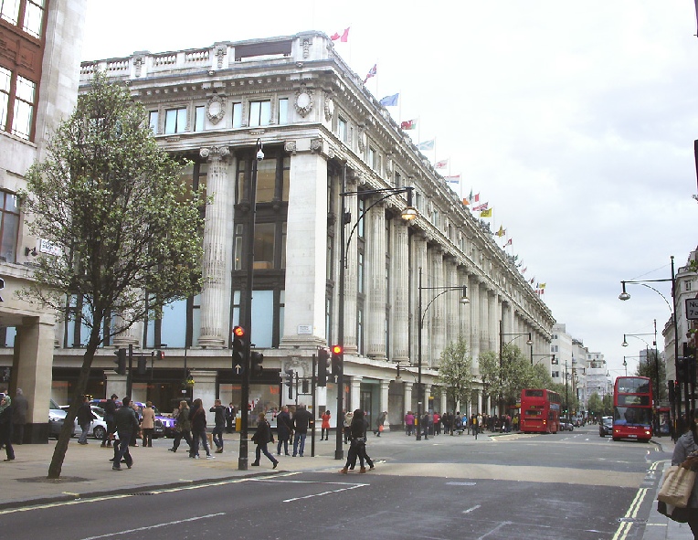 Selfridges department store on Oxford Street on London's Oxford Street