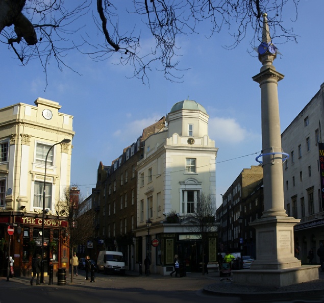 Seven Dials monument in the Seven Dials area of Covent Garden in London