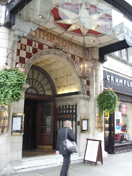 Simpson's on the Strand restaurant entrance in London's Covent Garden