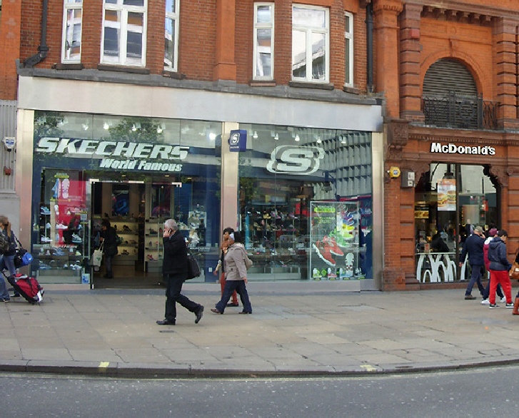 Skechers trainers and sports shoes shop on London's Oxford Street, near Oxford Circus