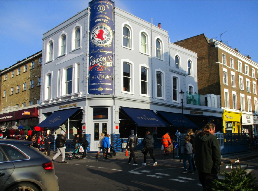 The Distillery gin intitute on London's Portobello Road, at corner of Talbot Road