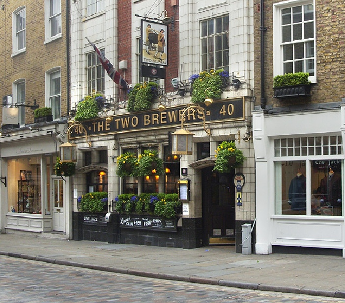 The Two Brewers pub on Monmouth Street in London's Covent Garden, near Seven Dials