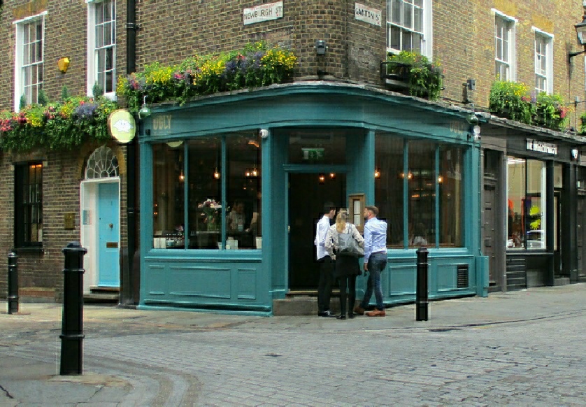 Ugly Dumplings restaurant on Ganton Street in Carnaby, at corner of Newburgh Street