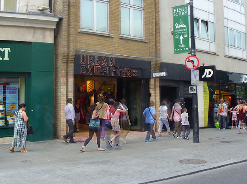 Urban Outfitters shop on Camden High Street in London, near Camden Town station
