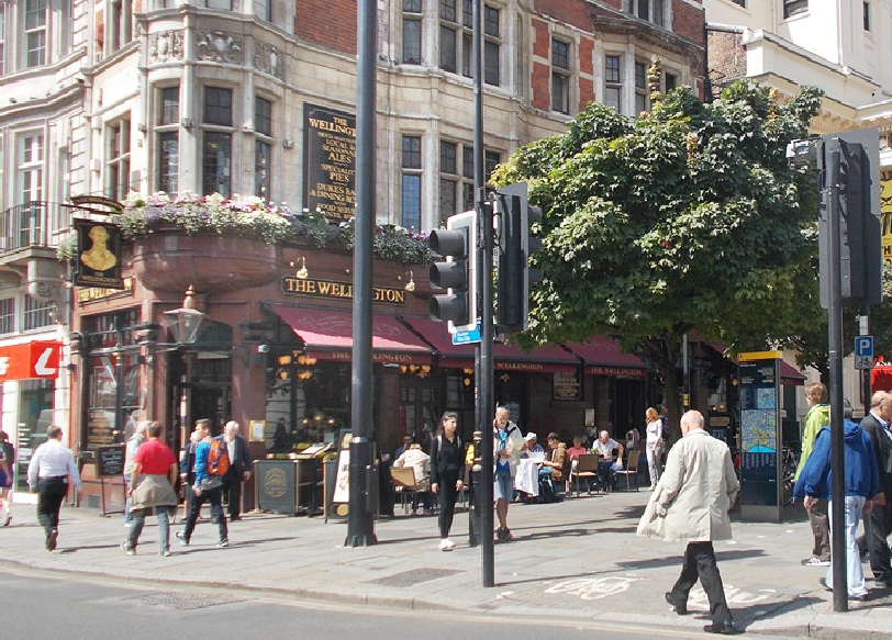 The Wellington pub on Wellington Street in London, at the junction with Strand