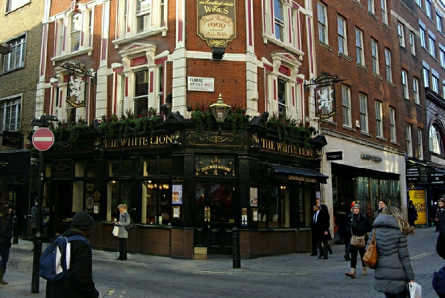 The White Lion pub on corner of Floral Street and James Street, near Covent Garden station