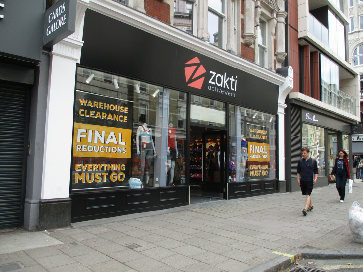 Zakti activewear shop on Tottenham Court Road in London