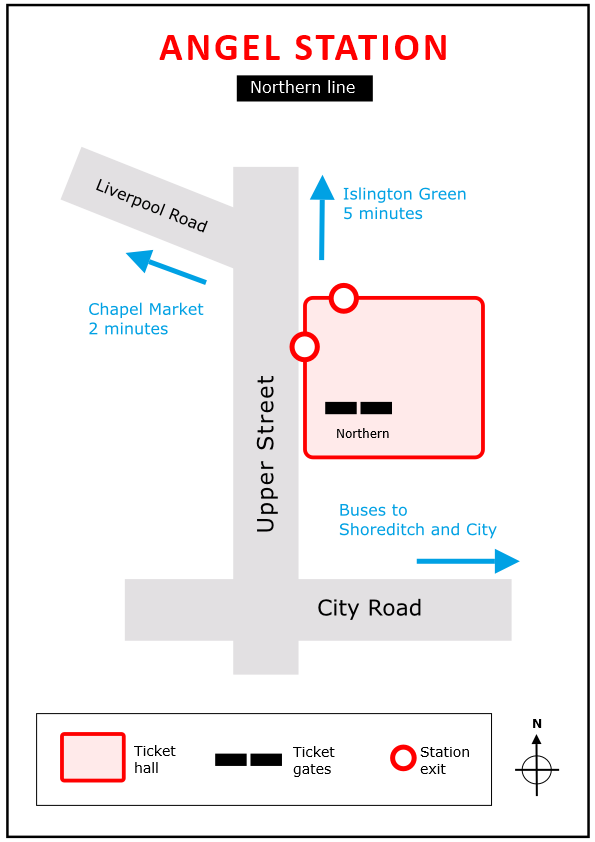 Plan of Angel tube station in London's Islington