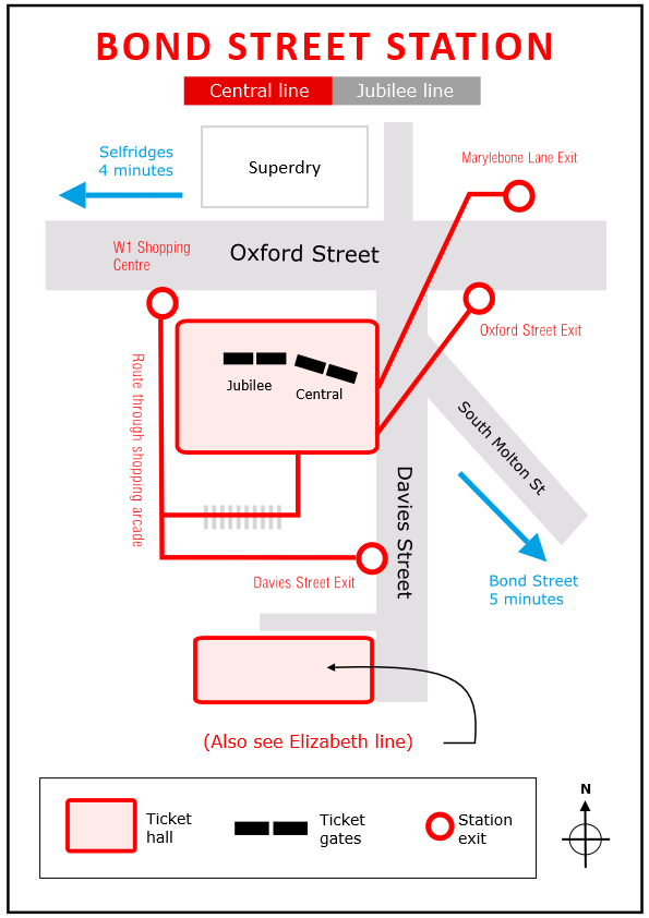 Plan of Bond Street underground station in London