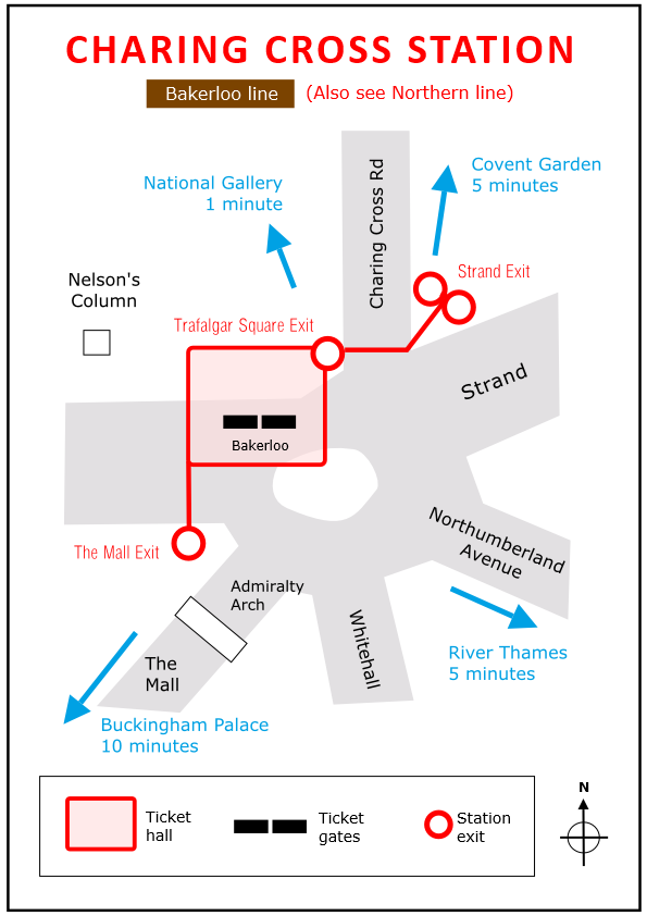 Plan of Charing Cross tube station (Bakerloo line)