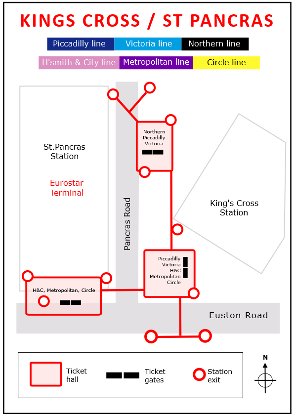 Plan of Kings Cross / St Pancras underground station in London