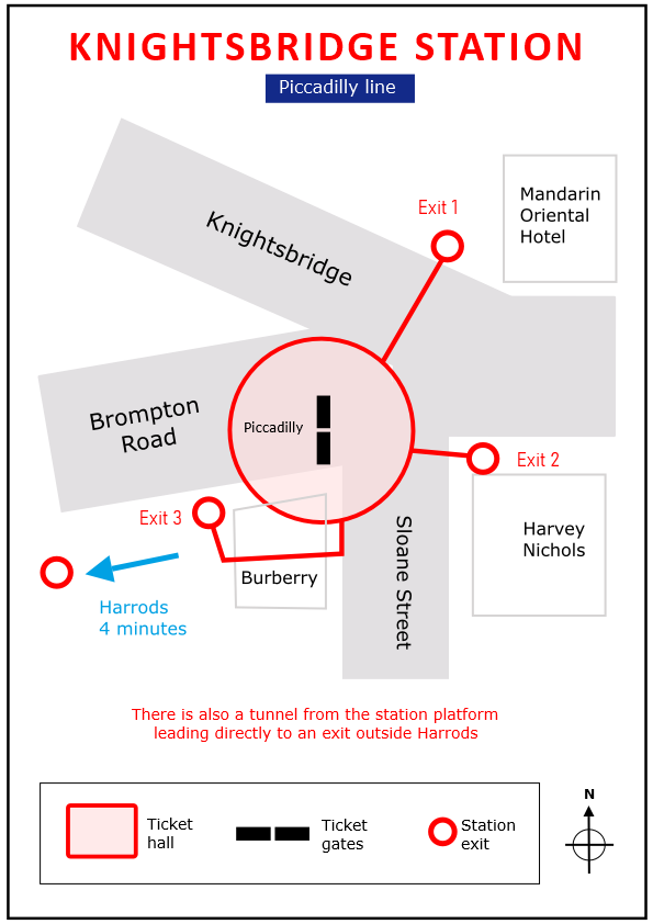 Plan of Knightsbridge underground station in London