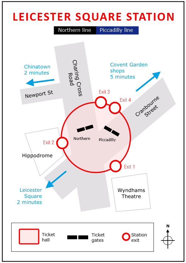 Plan of Leicester Square underground station in London