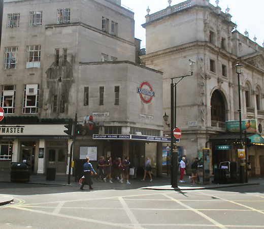 Leicester Square station exit 1, next to Wyndhams Theatre