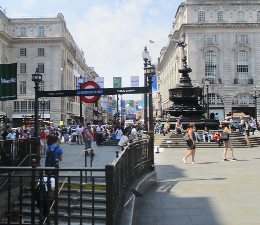 Piccadilly Circus station exit by the statue of Eros