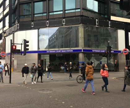 Tottenham Court Road underground station at the Eastern end of Oxford Street