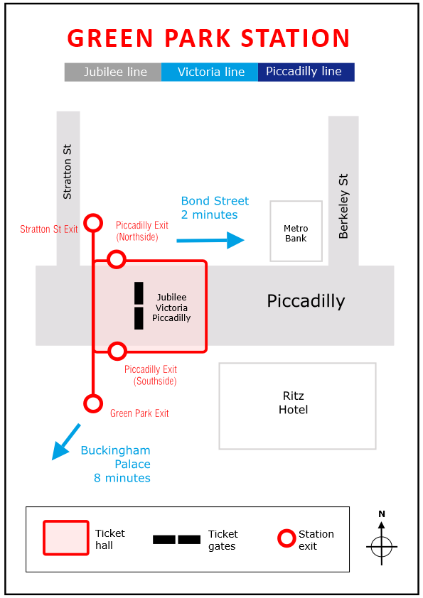 Plan of Green Park underground station in London