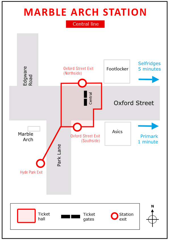 Plan of Marble Arch tube station in London